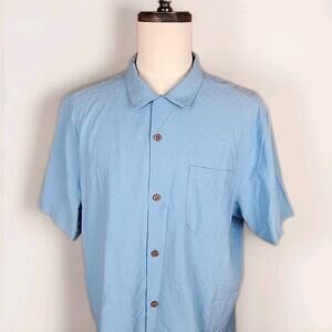 Tommy Bahama S/S Shirt Mens XL Blue Silk Cotton Blend Button Up Hawaiian Camp